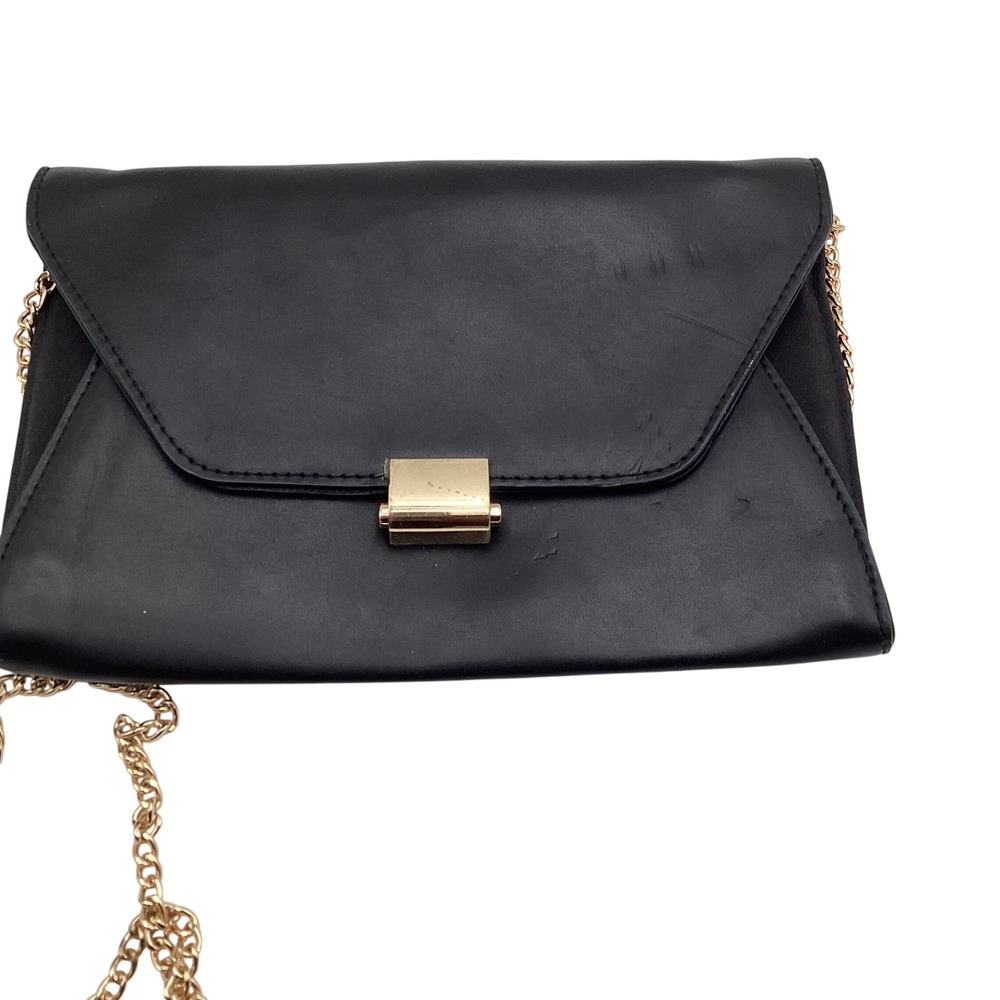 A New Day Black Envelope Clutch Gold Chain Crossbody Bag Faux Leather Minimalist